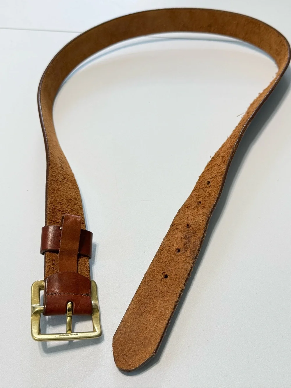 J.Crew Genuine Leather Belt Size 36 Brown Cognac Brass Buckle Classic Casual